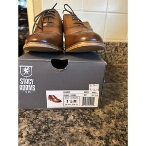 Stacy Adams Dunbar boys' Leather dress shoes in the Cognac color, size 1 1/2 M,